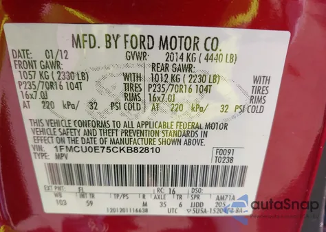 2012 Ford Escape Limited from USA, damaged, VIN 1FMCU0E75CKB82810
